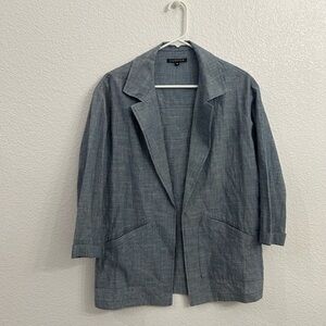 Curator Lightweight Chambray Blazer Jacket - Blue